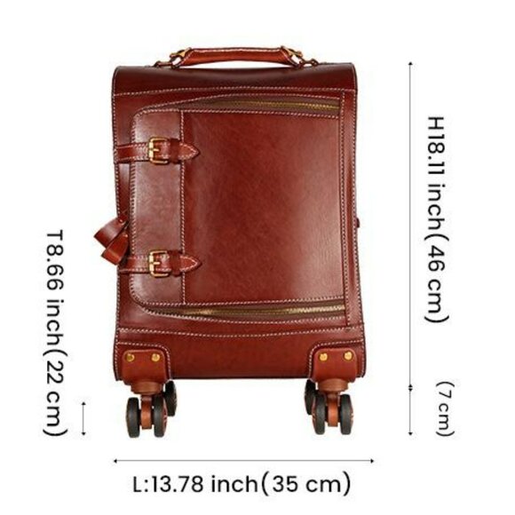 Genuine Leather Luxury Suitcase with Wheels: 18 inch/35 Liters - Picture 4 of 5
